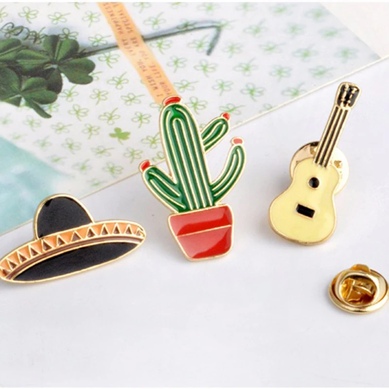 Будьте западным ковбоем! Шляпа гитара мексиканский кактус прерия музыкальный фестиваль эмаль значок металлический для девочек украшение для джинсовой сумки подарок