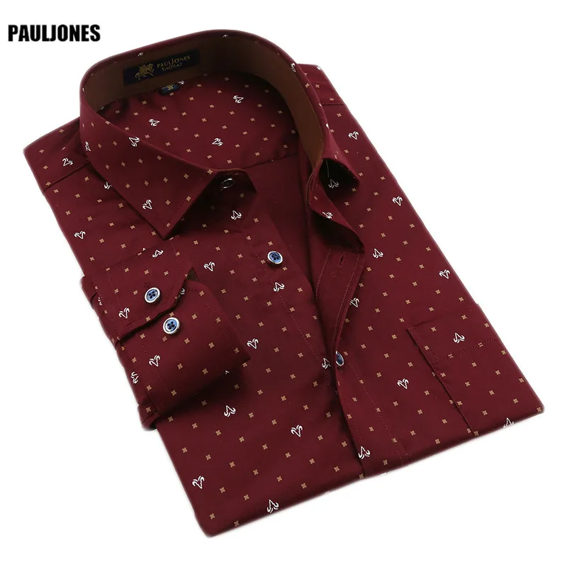 

PaulJones 118x Spring Luxury Cotton Mens High Quality Long Sleeve Printed Floral Business Shirts China Importing Men Clothing