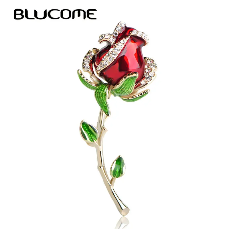 

Blucome Beautiful Red Rose Flower Brooch Enamel Zinc Alloy Corsage Pin Jewelry Accessories Valentine's Day Gifts For Women Girls