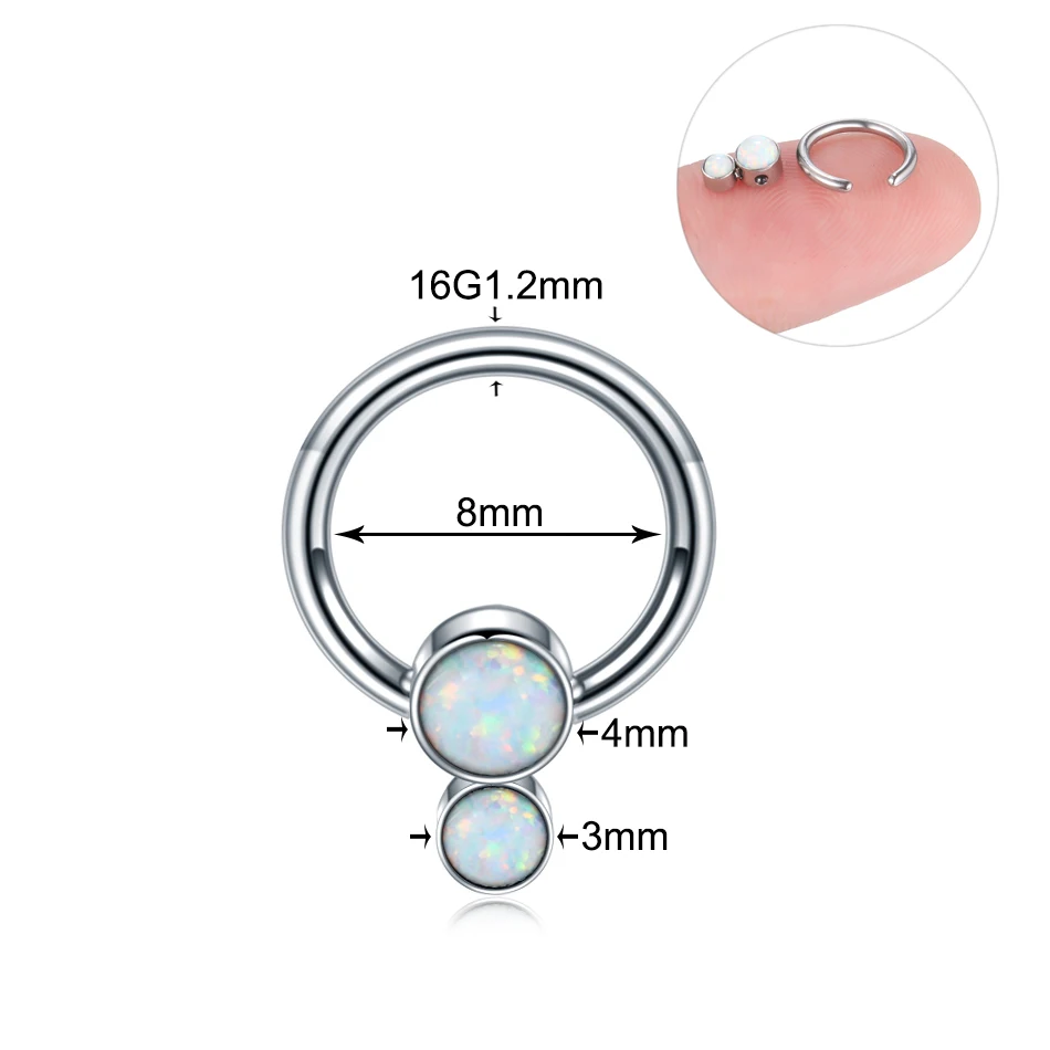 1PC Steel Opal Gem Septum Piercing Nose Ring Piercings Septum 16G Helix Piercing Cartilage Tragus Earrings Body Piercing Jewelry - Окраска металла: B2509