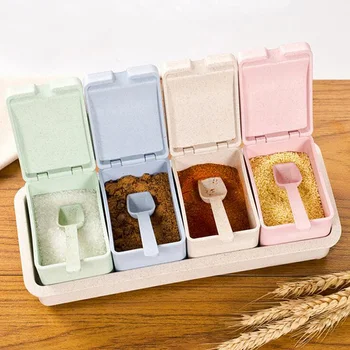 

Plastic Spice Jar Stocked Drawer Type 4 Grid Chopsticks Storage Seasoning Box With Spoon Boxes Spices Fashion Storage Cans