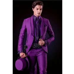 2018 итальянский стильный фиолетовый мужской костюм Regular Fit 2 шт. terno slim fit человек костюм смокинги Для мужчин костюмы для свадьбы (куртка +