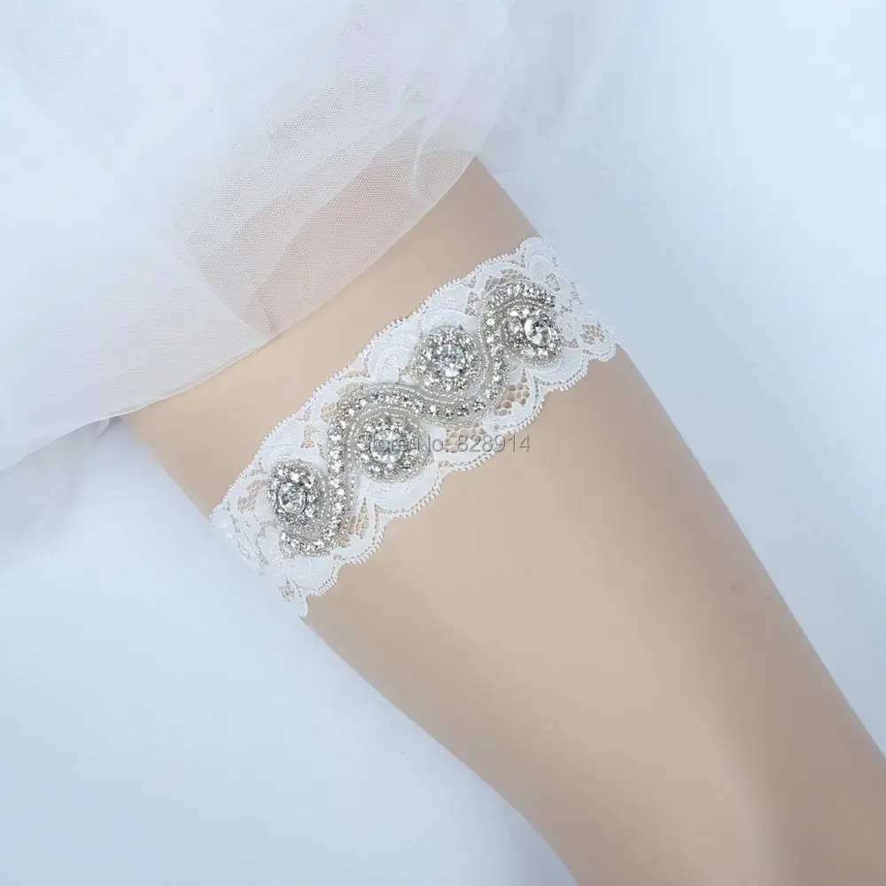 Luxury Sexy Women Lace Trim Rhinestones applique Bridal Garter for