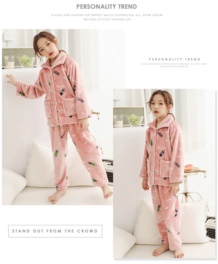 YWHUANSEN/осенне-зимний детский пижамный комплект и ночной халат суперплотная фланелевая одежда для сна для мальчиков и девочек Двусторонняя домашняя одежда