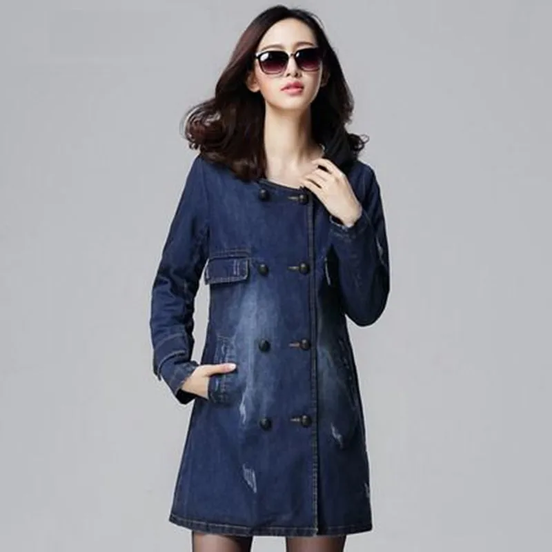 La Automne Capuche Hiver Femmes Épais Coton Denim Outwear Robes À Grand Taille 5xl Jeans Blue Mince Plus Nouveau Trench Manteau Pour Mode MGUzqSVp