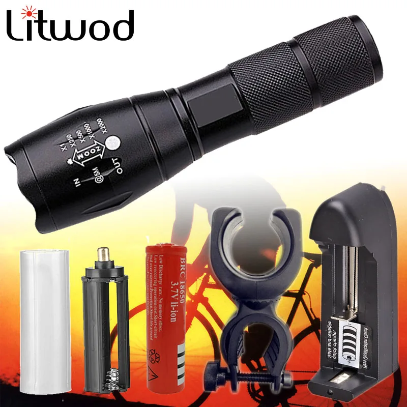 

A100 LED Flashlight Waterproof Zoomable flashlight Torch 5 modes XM-L T6 3800LM Aluminum choose 18650 Battery car charger