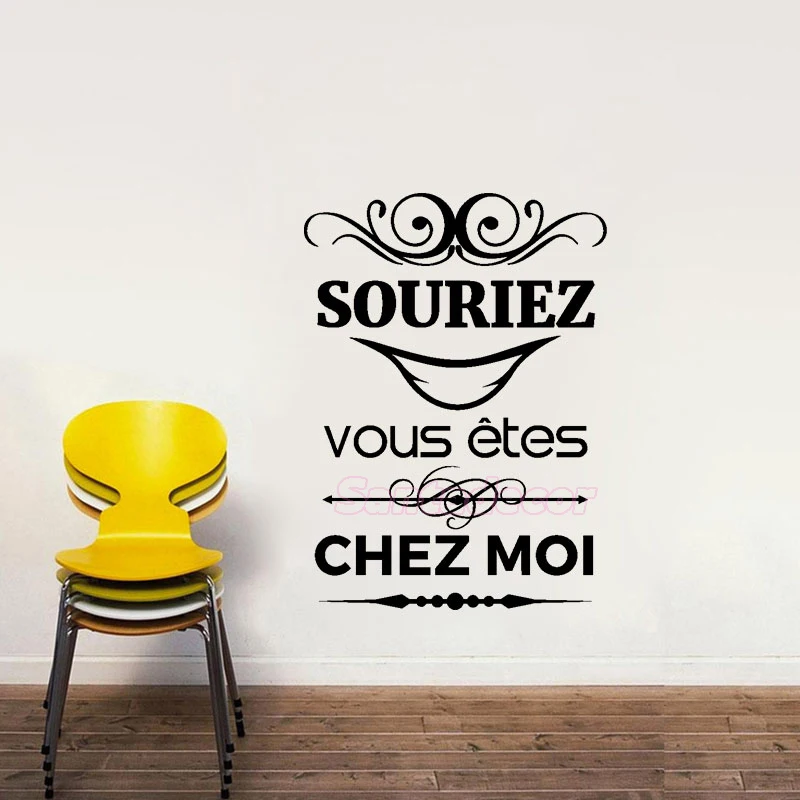 Französisch Zitieren Souriez Vous Etes Chez Moi Vinyl Wand Decals Removable Wandbild Decor Wohnzimmer Wand Kunst Aufkleber Home Decor poster