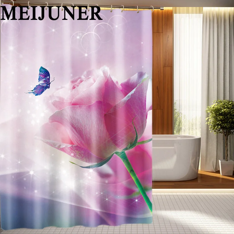 Meijuner, 3D, для ванной комнаты, красная роза, водонепроницаемая ткань, занавеска для ванной, для спальни, на День святого Валентина, для свадебной вечеринки