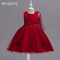 BH150J # лук кружева короткие бордовый для девочек в цветочек платья Детская платье для сцены Свадебная вечеринка платье для выпускного