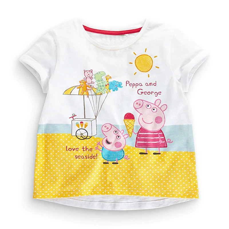 Little maven Boys Short Sleeve Shirts Cotton Breathable O-Neck Girls Cute Character Peppa and George Unisex Kids T-shirt |