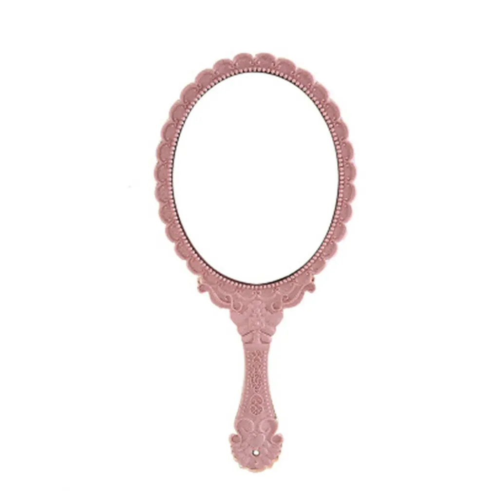 Ручное зеркало для макияжа, розовое цветочное овальное круглое косметическое ручное зеркало с ручкой для дам, косметический комод - Цвет: pink
