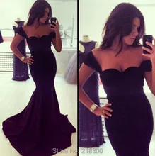 Weg von der Schulter Mermaid Schwarze Lange Prom Abendkleider
