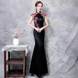 Китайское женское традиционное платье-труба со стразами сексуальное элегантное изысканный халат De Soiree Cheongsam винтажное вечернее платье