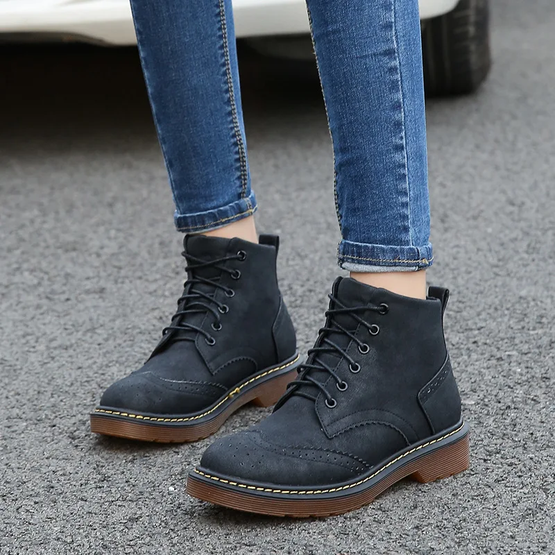 GOXPACER/сезон осень-зима; винтажные женские ботинки на шнуровке в британском стиле; зимняя обувь с круглым носком; повседневные зимние ботинки; обувь размера плюс