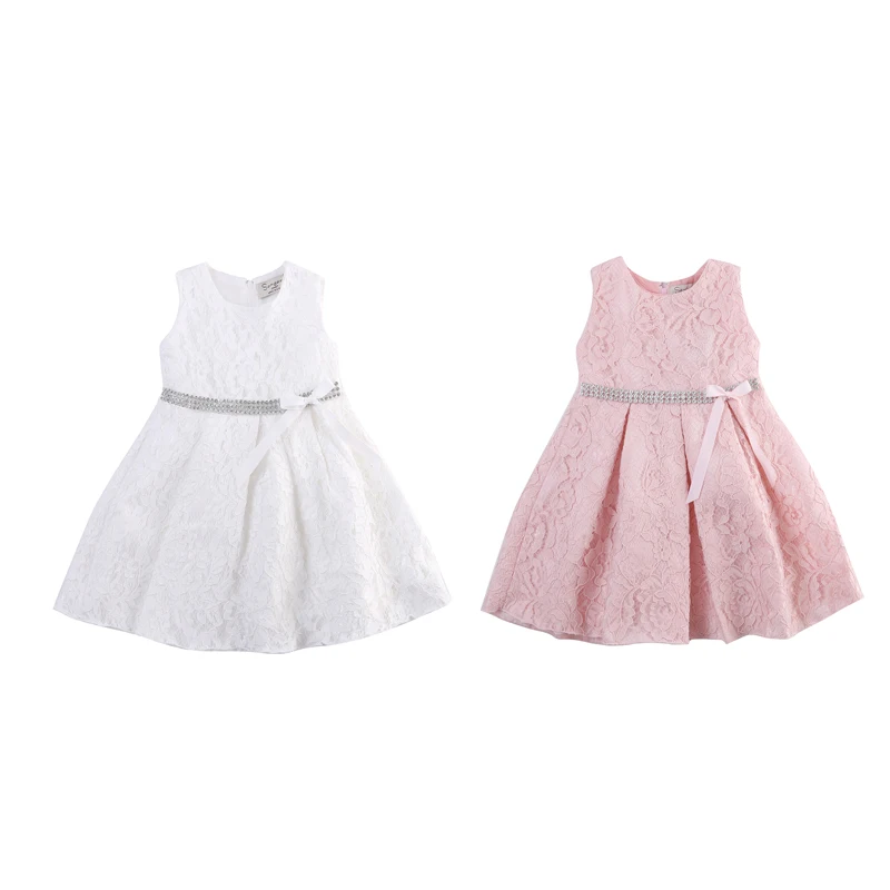 2017 Fashion Cute Baby Girls Sleeveless O-Neck Bow Solid Lace A-Line Knee-Length Princess Dress 2 Style Outfit Summer Party 2-7Y | Детская