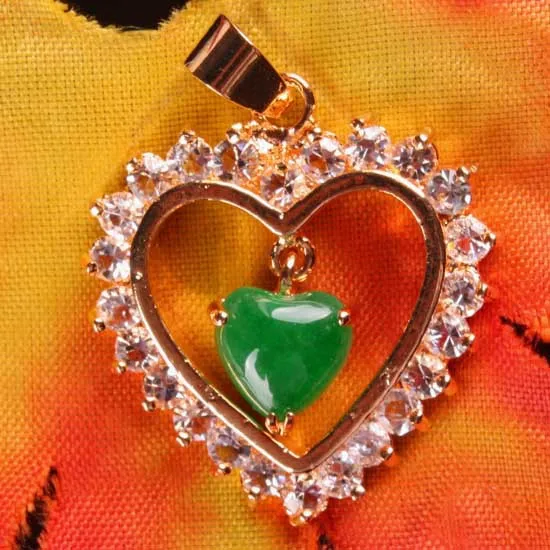Мм 10X25 мм Императорский зеленый нефрит сердце шарик драгоценный камень кулон 1 шт - Окраска металла: FK098