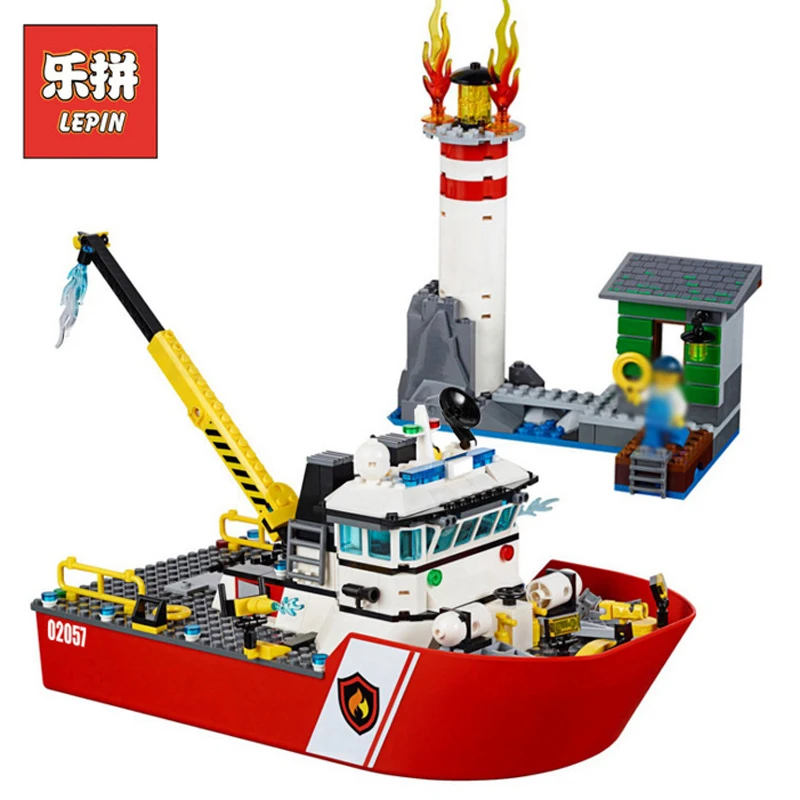 

In Stock Lepin Sets 02057 461Pcs City Figures Fire Boat Model Building Kits Blocks Bricks Educational Kids Toys Compatible 60109