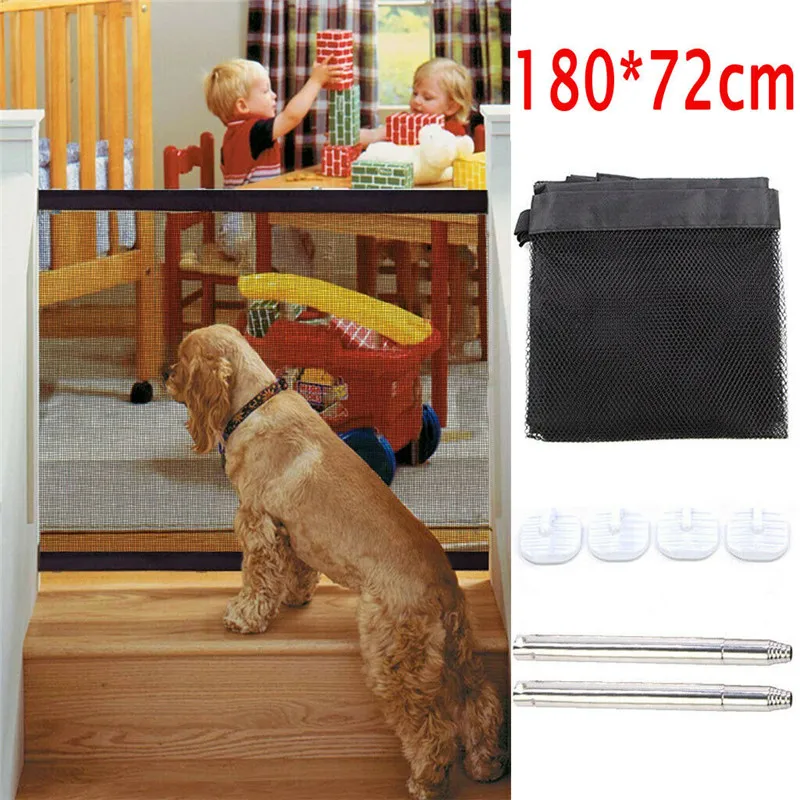 

180*72CM Magic Mesh Pet Dog Cat Gate Door Portable Folding Safety Woven Guard Mesh Fence Barrier Safe Net Enclosure Easy Install