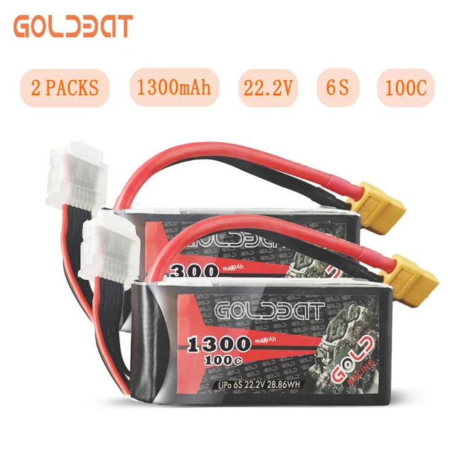 $41.63  2UNITS GOLDBAT 1300mAh Lipo Battery for fpv 22.2V 6S Battery lipo for Drones fpv 100C Pack with XT6