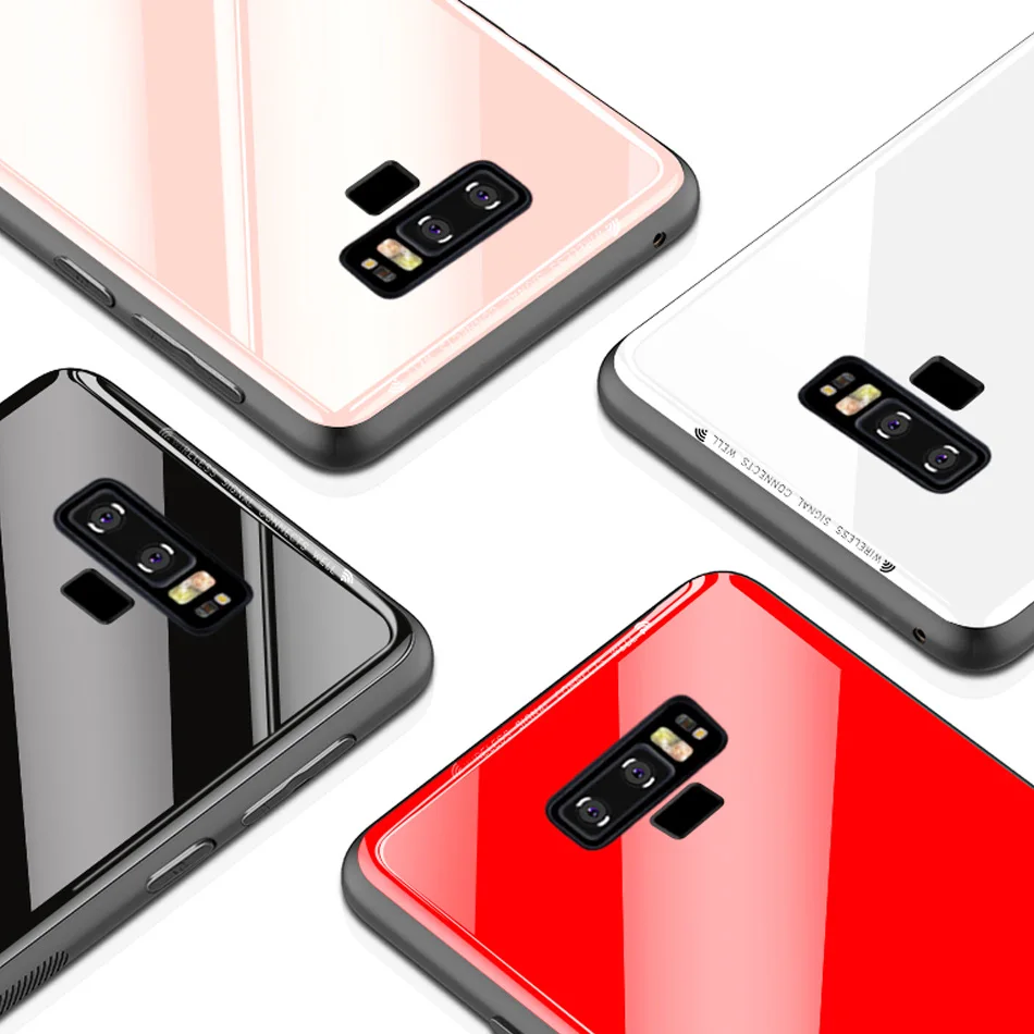 

Tempered Glass Protective Phone Case For Samsung Galaxy Note 9 Luxury Glitter Slim Silicone TPU Frame Hard Full Back Cover