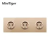 Minitiger Crystal Tempered Gold Glass Panel 16A Double EU Standard Wall Power Socket Outlet Grounded With Child Protective Lock ► Photo 2/5