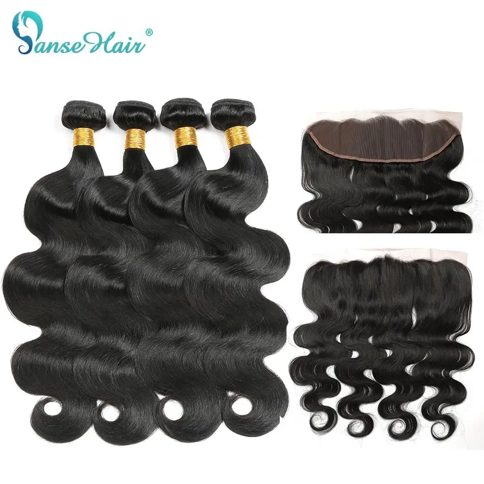 

Panse Hair Indian Body Wave Hair weaving 100% Human Hair Extension 4 Bundles with One 13*4 Lace Frontal Non Remy Hair Weave