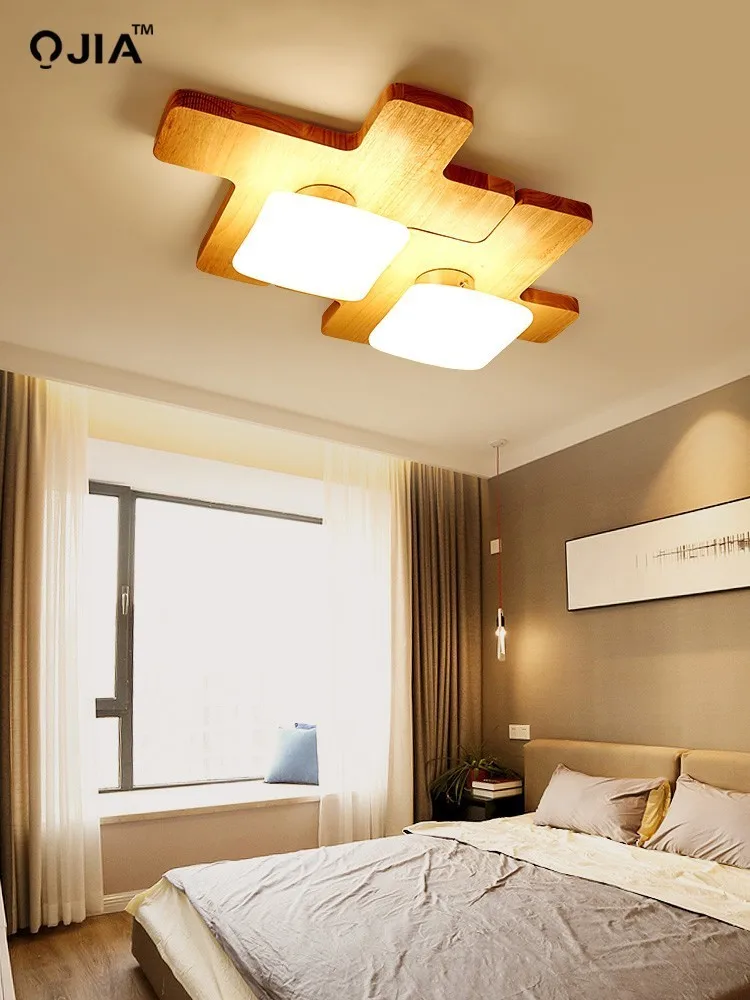 Потолочный светильник в скандинавском стиле, современный светильник для гостиной, светодиодный потолочный светильник, простой деревянный светильник для спальни