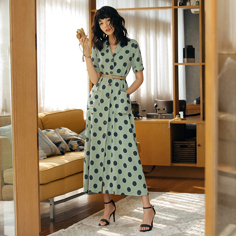 

2019 VERRAGEE Women Summer New Long Printed Dot Dress Vintage Maxi Dress