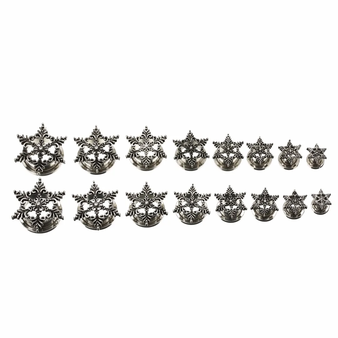 1 Pair Stainless Steel Ear Plug Shellhard Snowflake Ear Gauges Screw Back Flesh Tunnel Expander 8-20mm For Women Jewelry