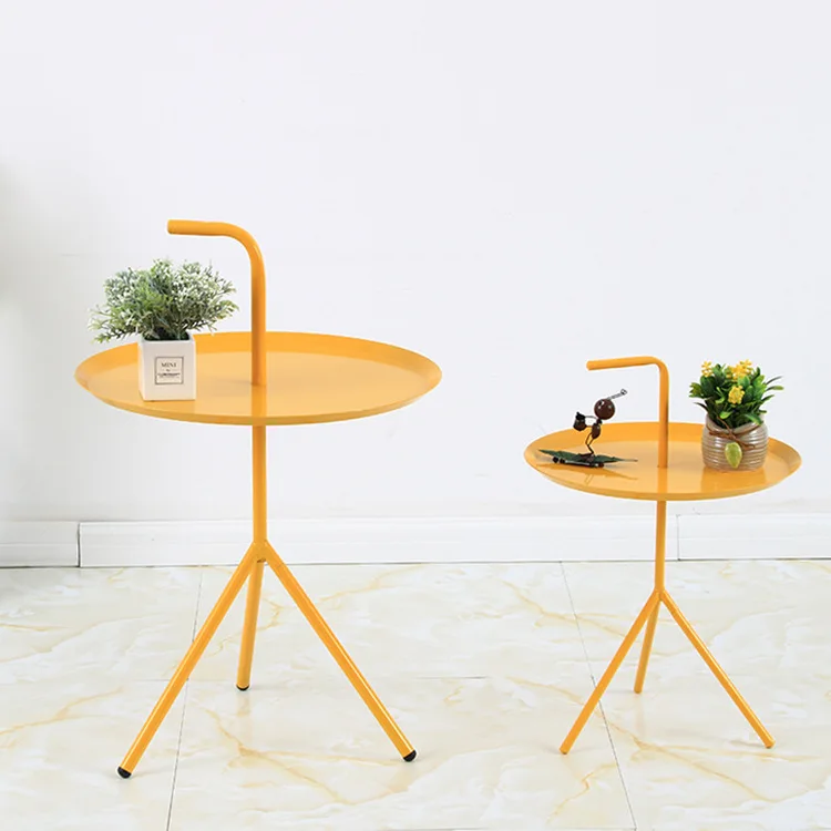 

1PCs Creative Removable Round Wrought Iron Coffee Table With Handle Bedroom Furniture Sofa Bedside Small Side Table For Home