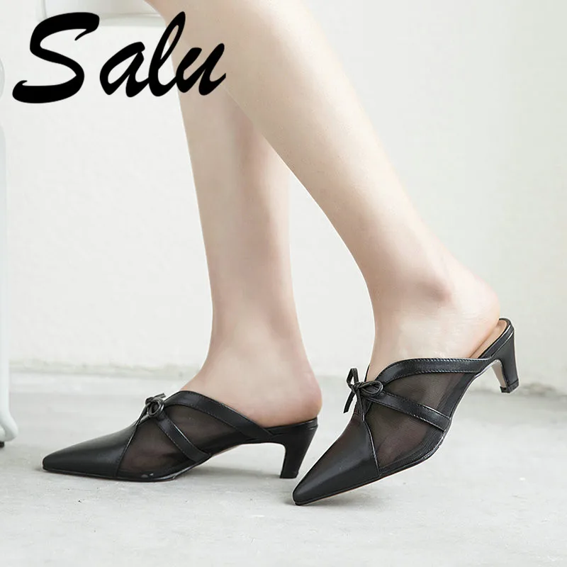 

Salu Fashion Summer Sandals Thin Heels Party Prom Shoes Woman Pointed Toe Office Shoes Ladies New Sandals