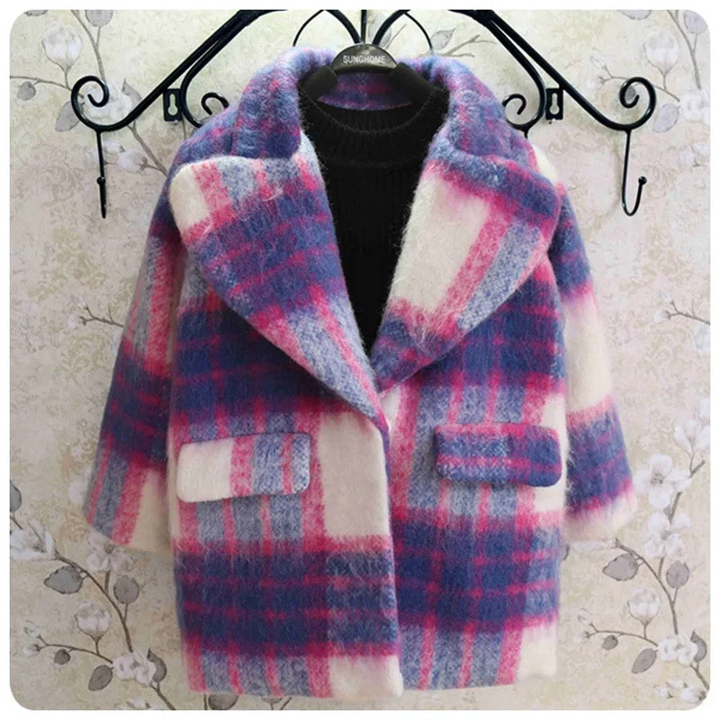 

2018 New Children Girls Wool Thicken Warm Coats Girls Overcoat Plaid Coat Kids Winter Fashion Wool Jackets Baby Girl Clothes M81