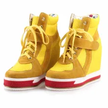 Новинка года; удобная дышащая женская повседневная обувь из сетчатого материала; женские ботинки на высокой танкетке, увеличивающие рост