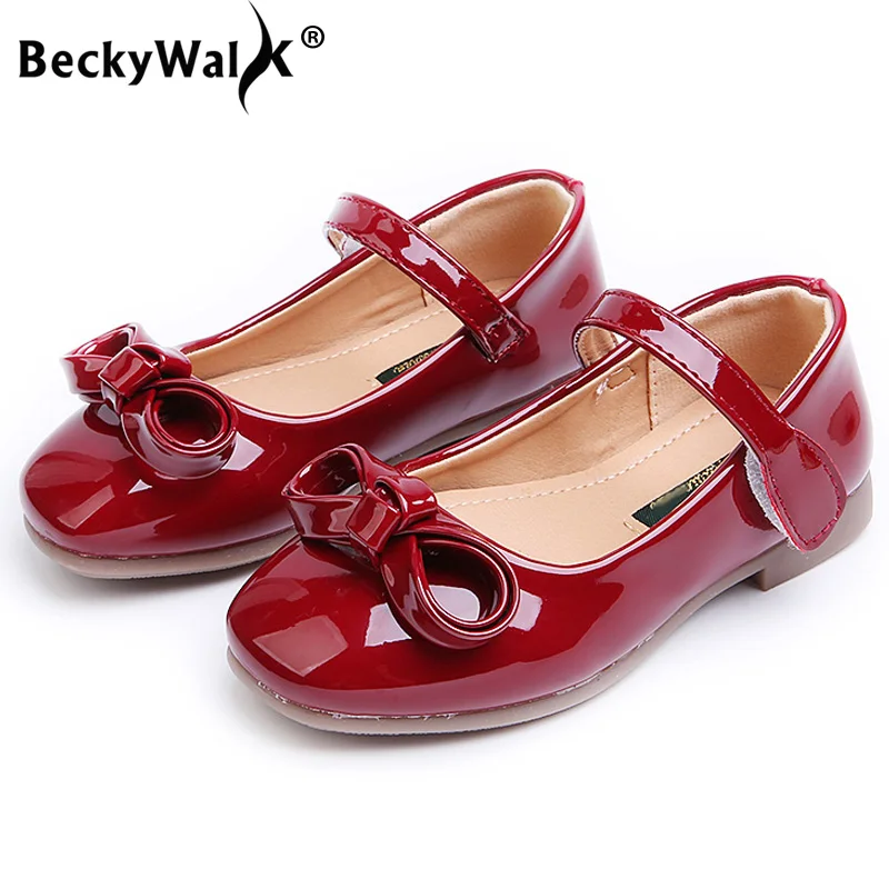 Beckywalk الأزياء الفراشة عقدة أحذية الأطفال الفتيات الأحذية الجلدية ربيع الأميرة الوردي/الأحمر/الأسود لينة طفل رضيع حذاء CSH586
