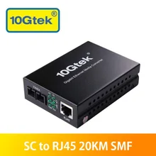 10Gtek 1.25G Media Converter, 10/100/1000Base-Tx to 1000Base-LX Single-mode Dual SC fiber, Up to 20KM