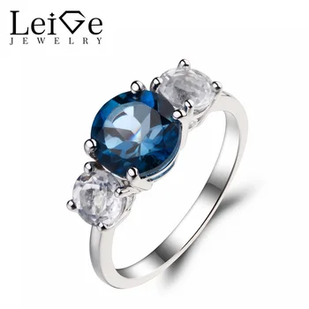 

Leige Jewelry London Blue Topaz Ring Round Cut Promise Rings Solid 925 Sterling Silver White Topaz Gemstone November Birthstone