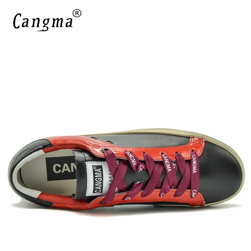 CANGMA/мужские кроссовки; Цвет черный, белый; Мужская обувь; повседневная мужская обувь в стиле ретро; кожаная мужская обувь; модная мужская обувь