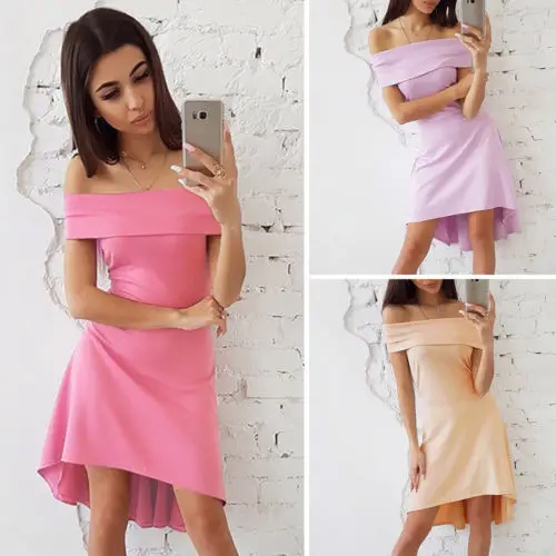 Sexy Women Off Shoulder Bodycon Evening Party Slash neck Clubwear Solid Short Mini Dress 1