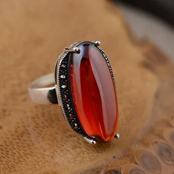 

2018 new High quality women jewelry natural stones 925 Sterling silver rings red zircon women jewelry Vintage boho lovers gift