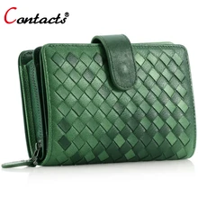 CONTACT’S Luxury Brand Kintting Genuine Leather Women Wallet Female Purse Small Card Holder Phone Clutch Phone Holders Money Bag