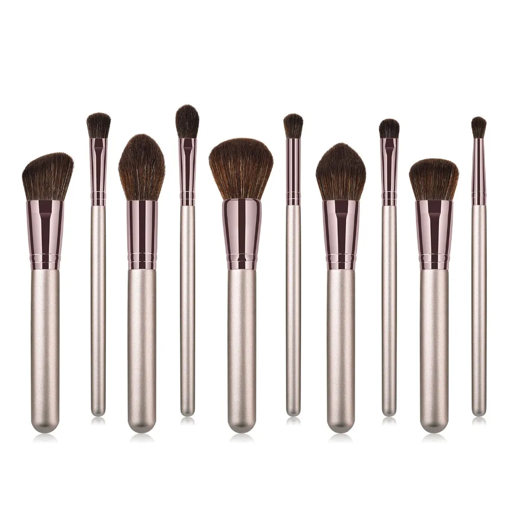 

10pcs Natural Hair Goat Makeup Brushes Professional Powder Brush Set Luxury Foundation Blending Flat Crease Highlighter Brush
