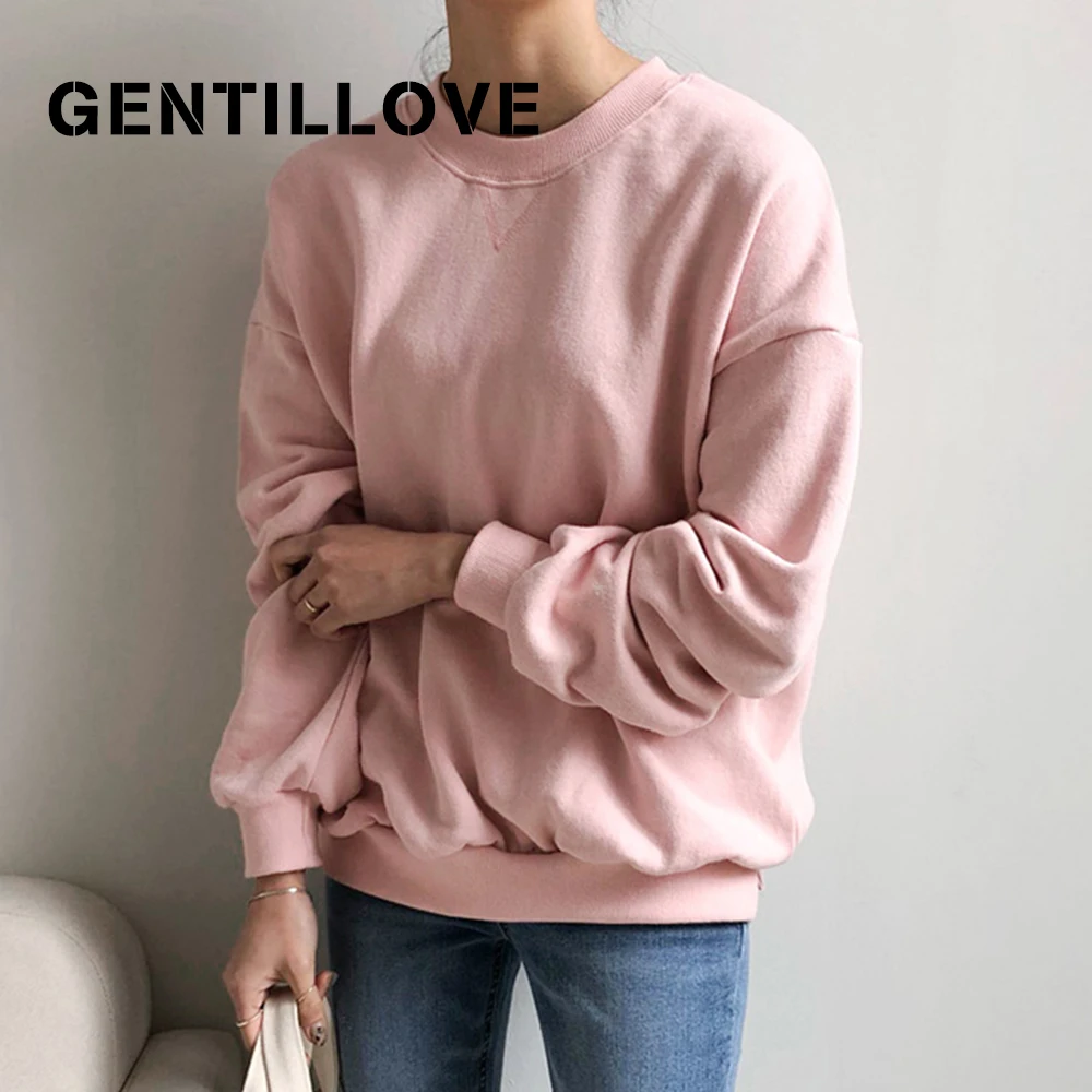 

Gentillove 2019 Winter Harajuku Solid Sweatshirt Women Long Sleeve Loose Hoodie Female Sweatshirts Casual Tracksuit Pullovers