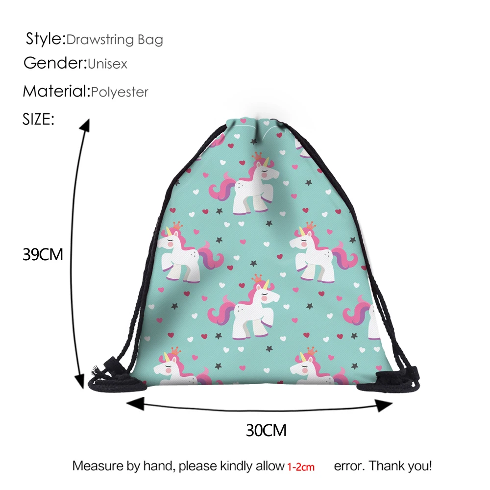 Deanfun Единорог шнурок сумки 3D печатных Для женщин школьный рюкзак для хранения 60107