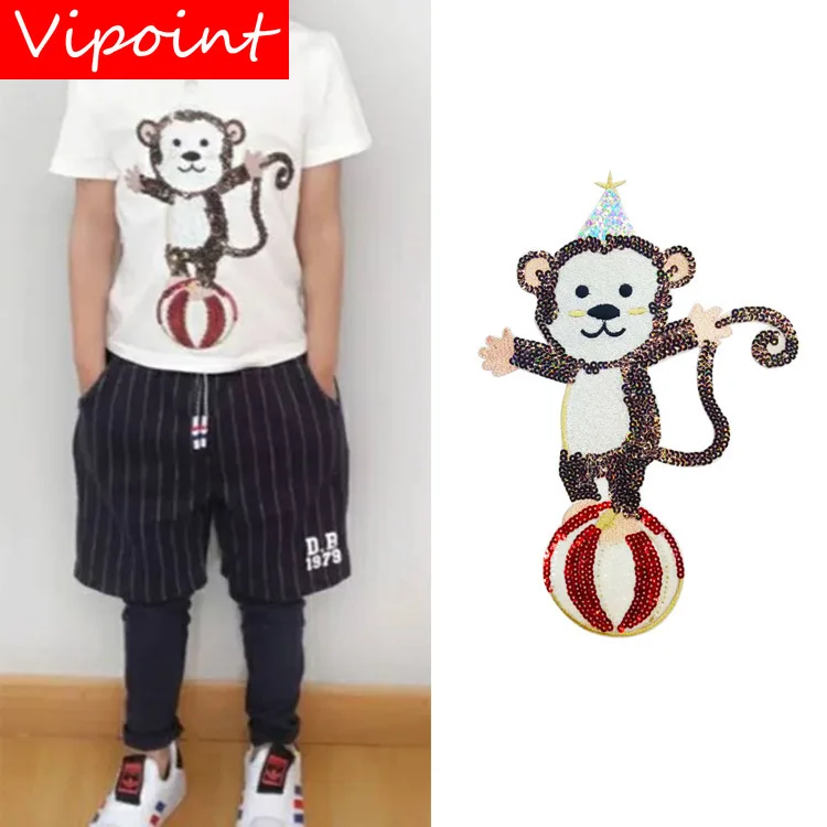 

VIPOINT embroidery Sequins big monkey patches cartoon animal patches badges applique patches for clothing ZM-51