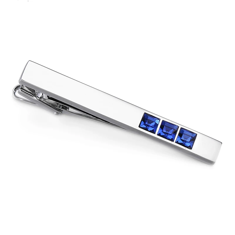

DY new high quality stainless steel Silver Blue Crystal tie clip fashion style business suit men wedding tie clip