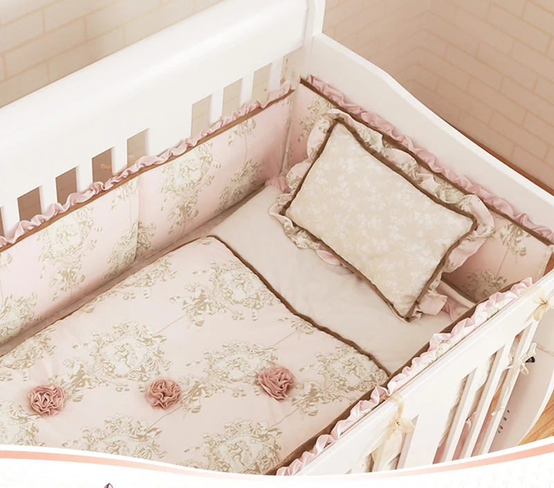 8Pc Crib Infant Room Kids Baby Bedroom Set Nursery Bedding Floral cot bedding set for newborn baby  - 32674841118