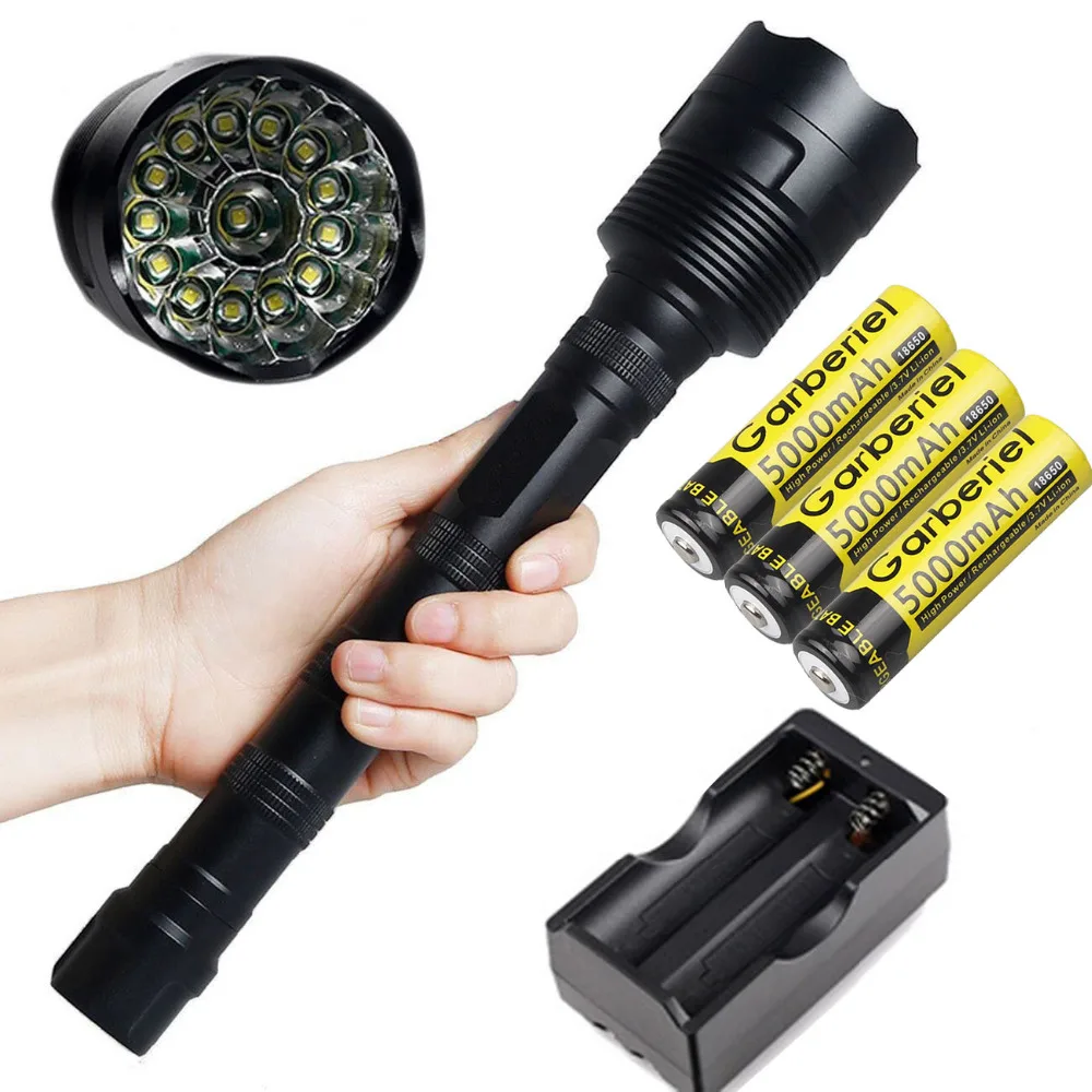 

Tactical 8000LM 3 T6/12 T6/14 T6 LED Flashlight Military Torch Lamp Hunting 5 Modes with 18650 Rechargeable + Charger