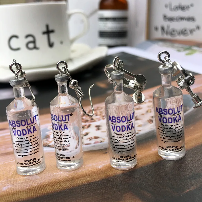 

Handmade Cool Vodka Bottle Drop Earrings For Women Girl Interesting Beverage ABSOLUT Bottles Dangle Earring Fashion Jewelry A455