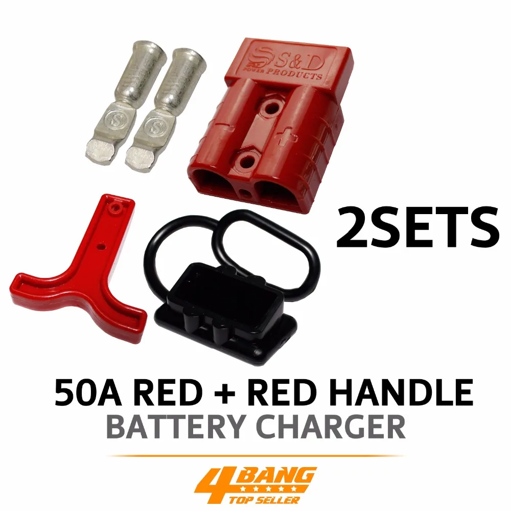 

2Sets Red 50amp DC12-24V Anderson Style Plug Connectors Red T-Bar Handle Black Dust Cap Cover