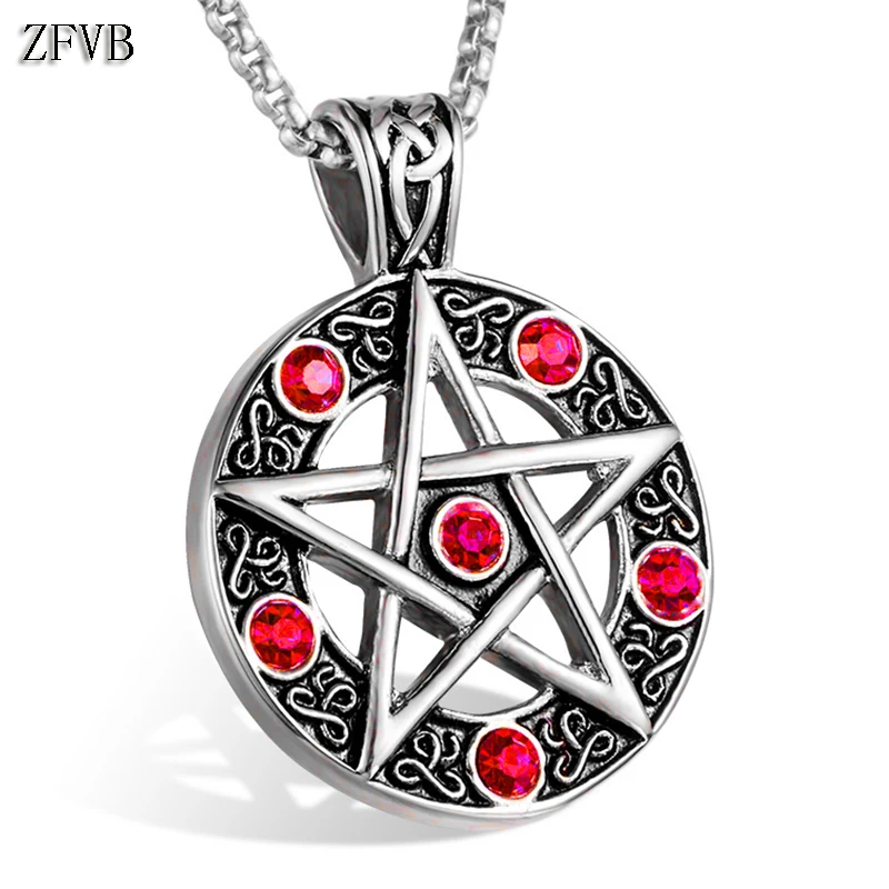 ZFVB Blue CZ zircon Pentagram Necklace Pendant for Women Mens 316L Stainless Steel Charm Crystal Pendants Necklaces Jewelry Gift ZFVB Blue CZ zircon Pentagram Necklace Pendant for Women Mens 316L Stainless Steel Charm Crystal Pendants Necklaces Jewelry Gift